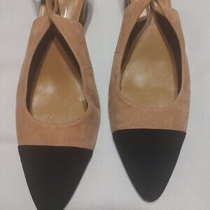 WOMEN'S SIZE 44 (W 12- M 10.5) "SHOES OF PREY" SPECTATOR TAN/BLACK SLING BACK